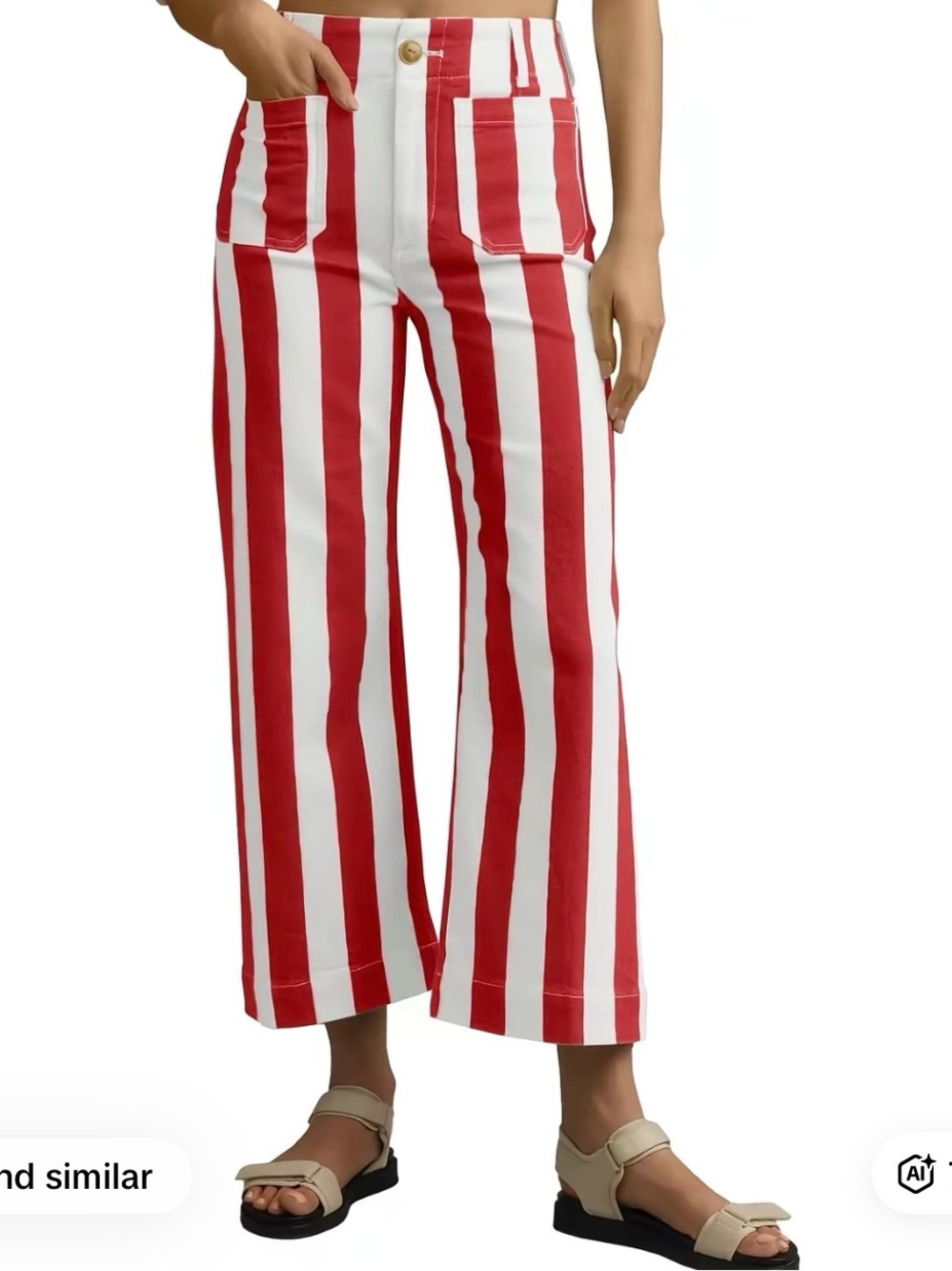 Red & White Vertical Stripe Wide-Leg Pants
